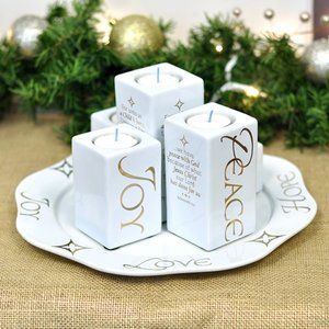 Ceramic Christmas Advent Tray With Pillar Candle Holders - NEW